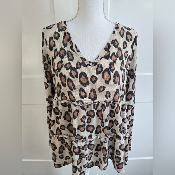 Sew In Love Leopard Print V-Neck Sweater - Picture 1 of 8